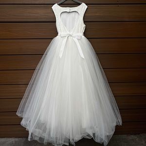 Girls Kids White Formal Ball Gown Dress
